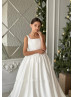 Square Neck Ivory Satin Flower Girl Dress